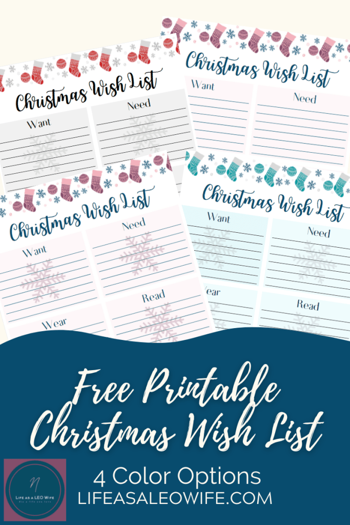 Free Printable Christmas wish list- mockup of all Christmas wish list color options.