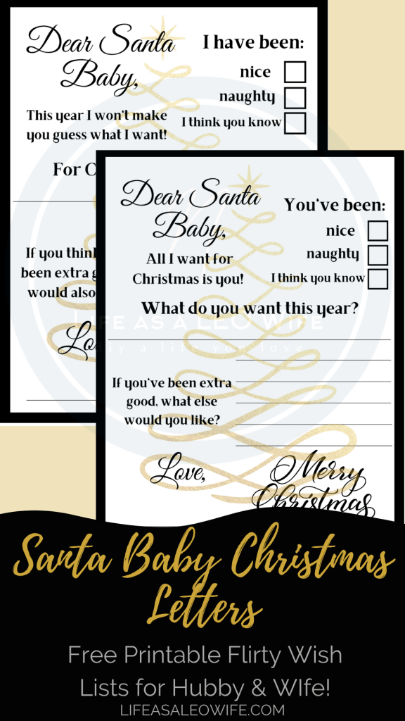 Christmas wish list mockup of two Santa Baby Christmas letters.
