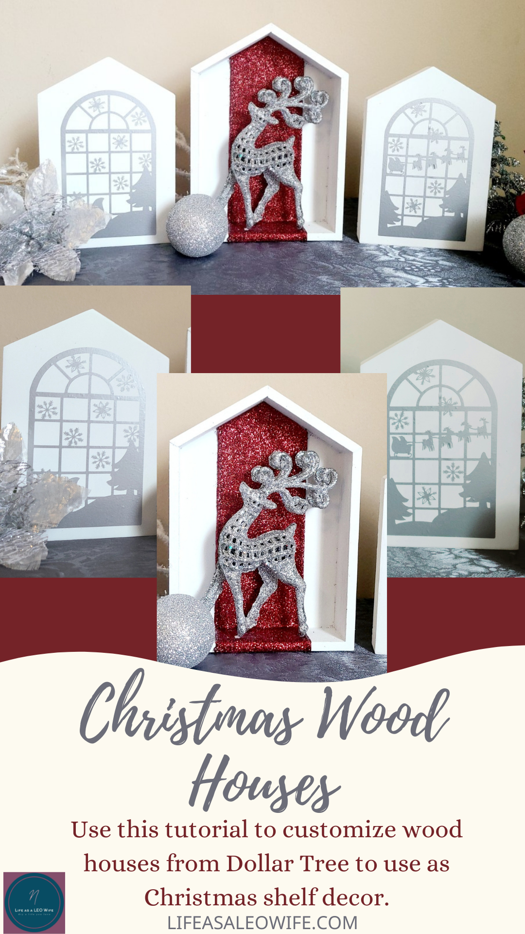 Christmas wood house photo mockup.