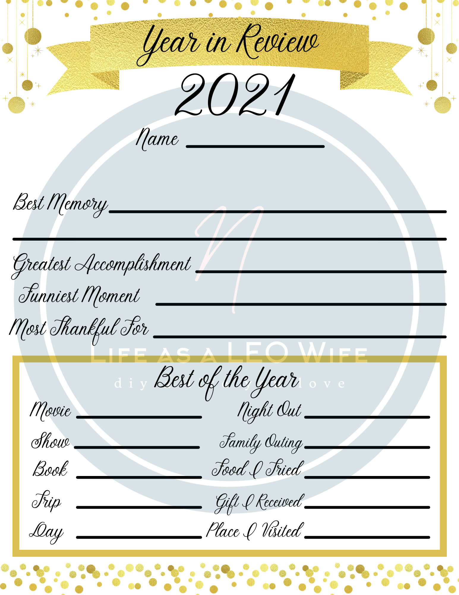 New Year's free printables: 2021 Year in Review.