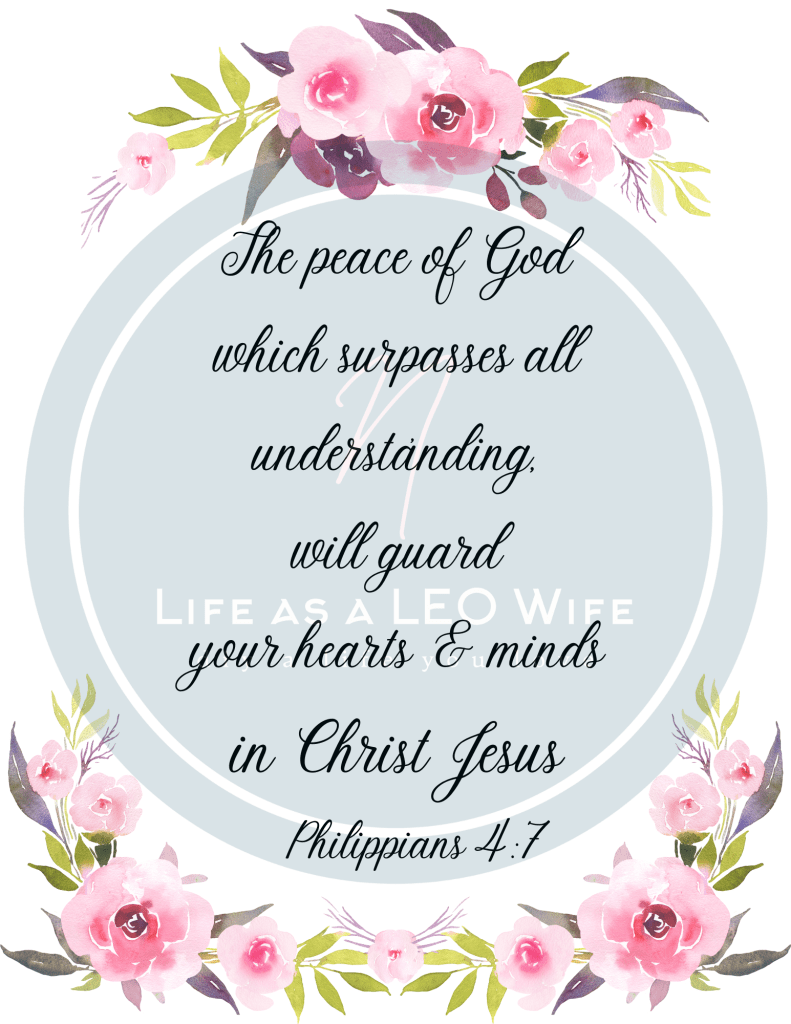 Free spring printable: Watercolor flower design with Philippians 4:7 on it.