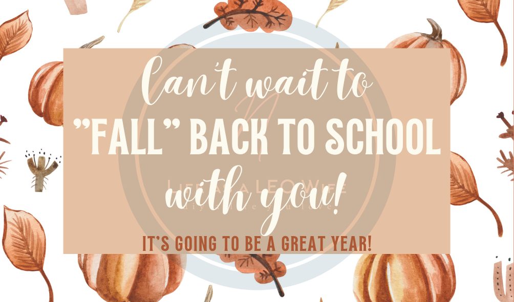 Affordable back to school teacher's gift tag "Can't wait to 'fall' back to school with you!'" with pumpkin and leaves design w/ my logo overlay.
