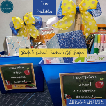 Back to school teacher's gift baskets with free printable gift tags: featured image