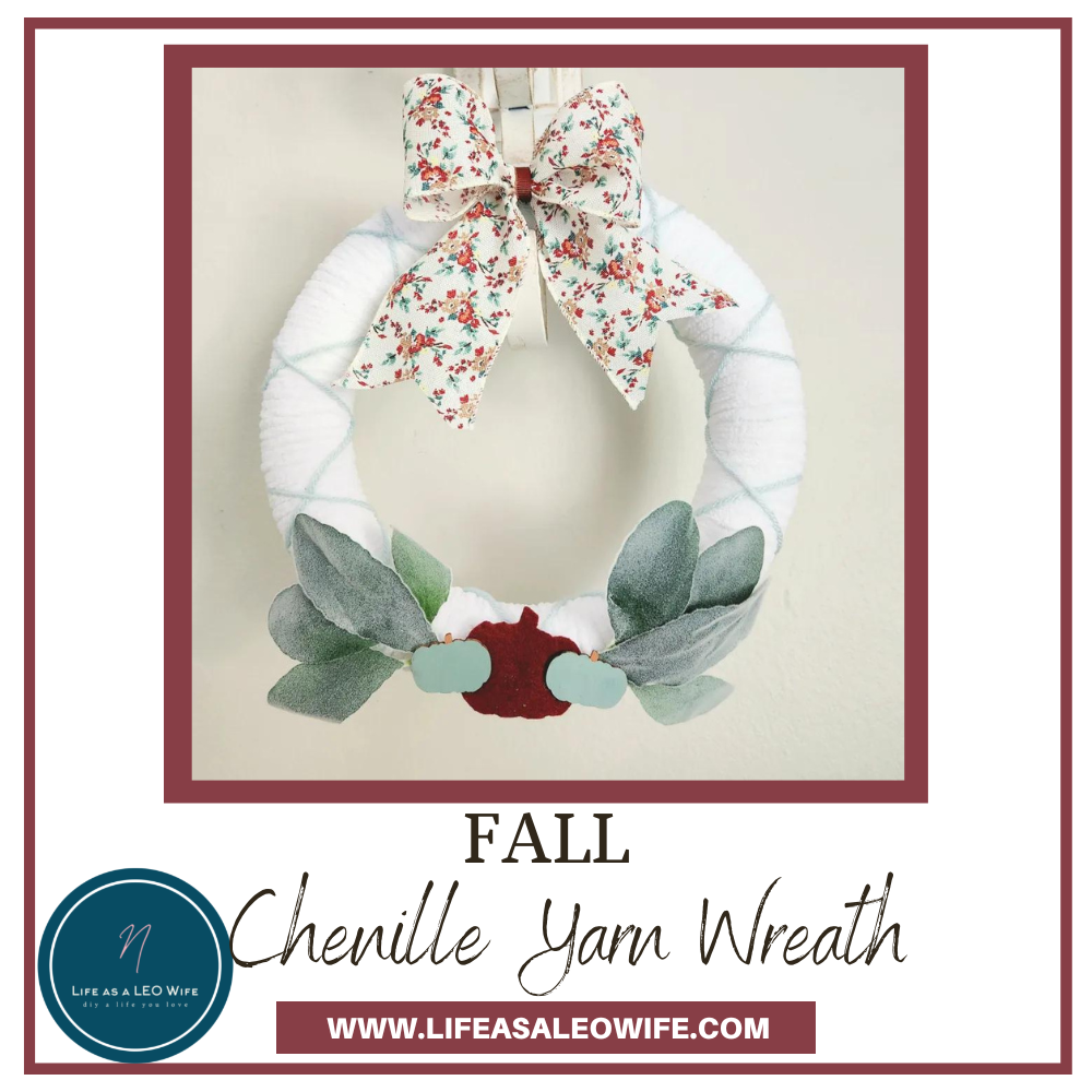 Fall chenille yarn wreath pinnable image.