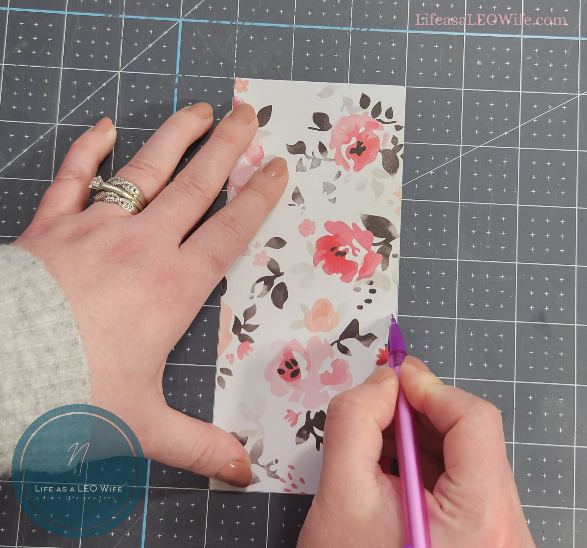 Marking 3" on the cut cardstock envelope for the Valentine's advent calendar.