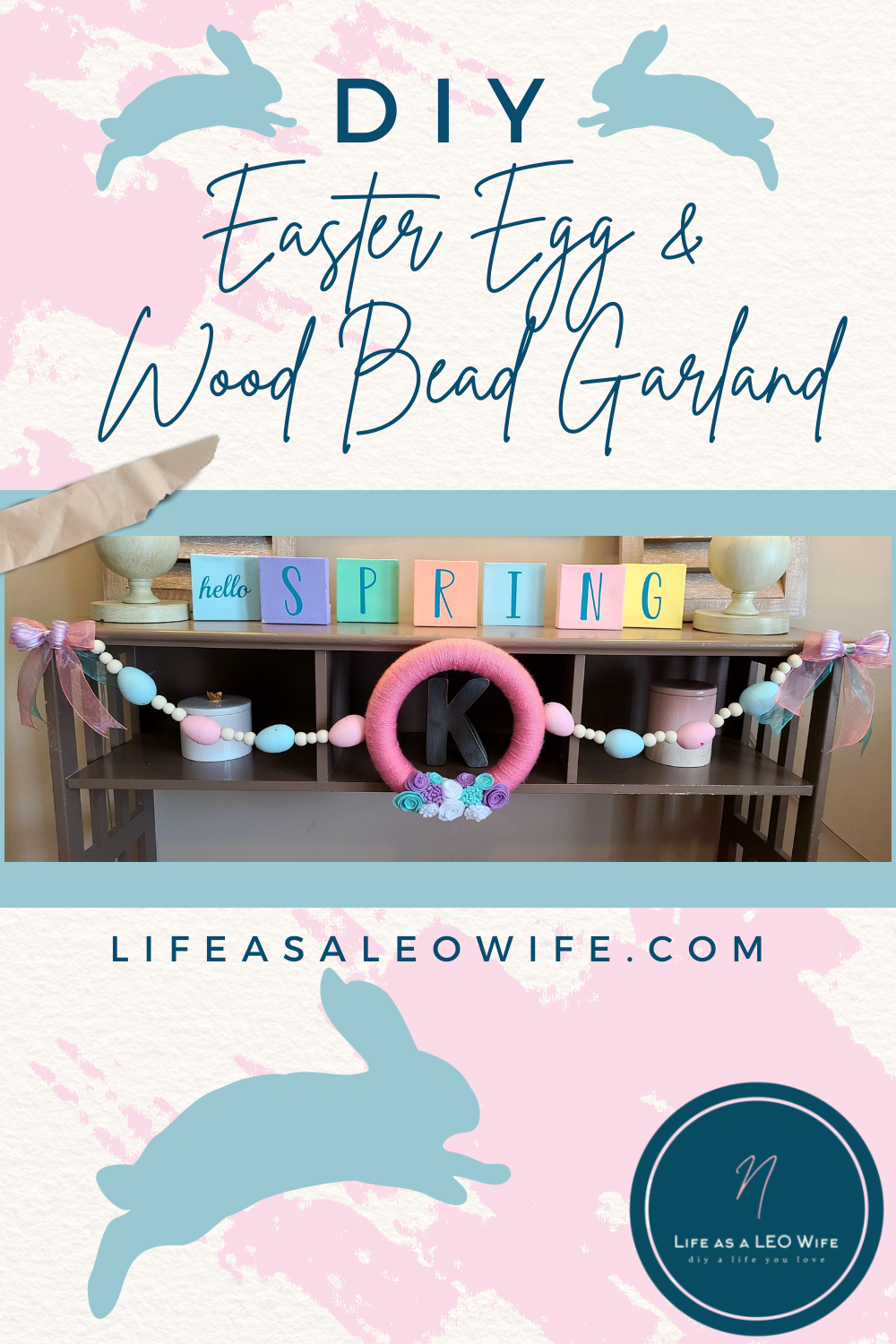 Easter egg & wood bead garland Pinterest image