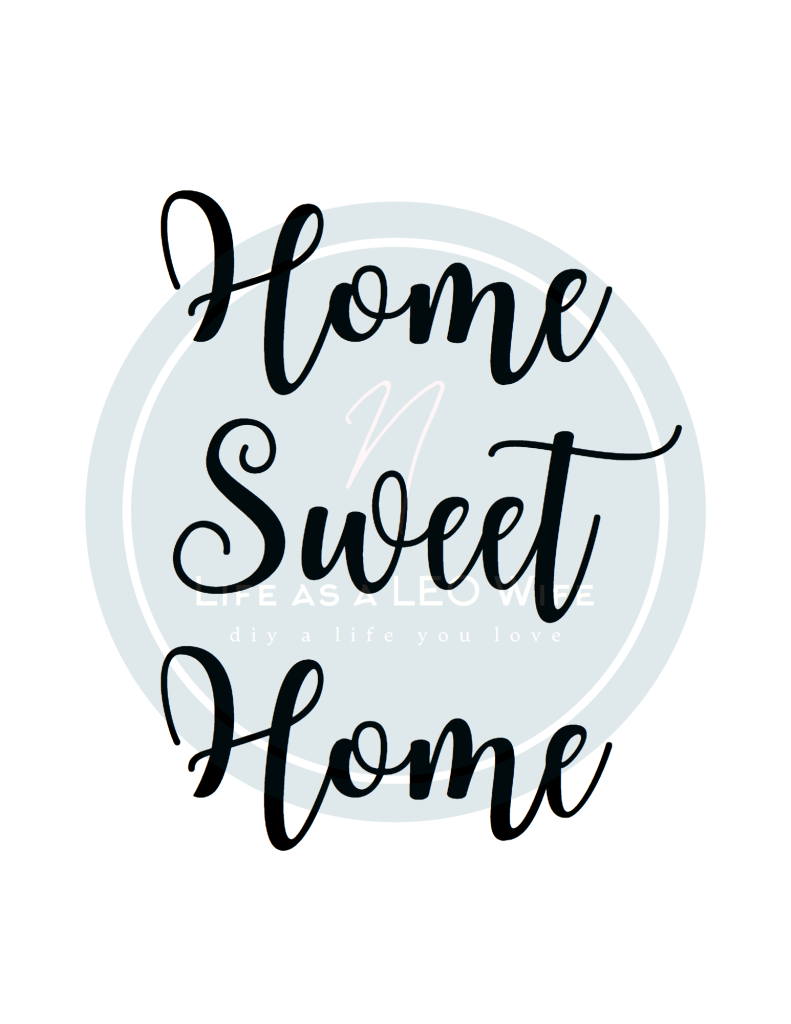"Home sweet home" design preview with logo overlay.