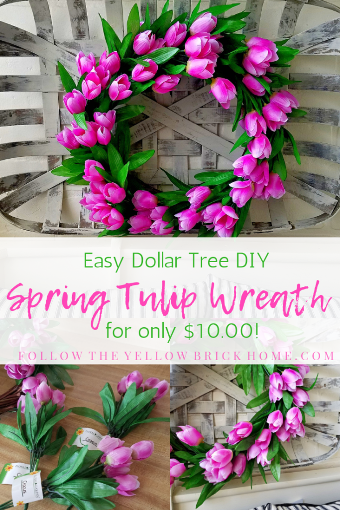 Spring Dollar Tree DIY tulip wreath made with purple tulips.