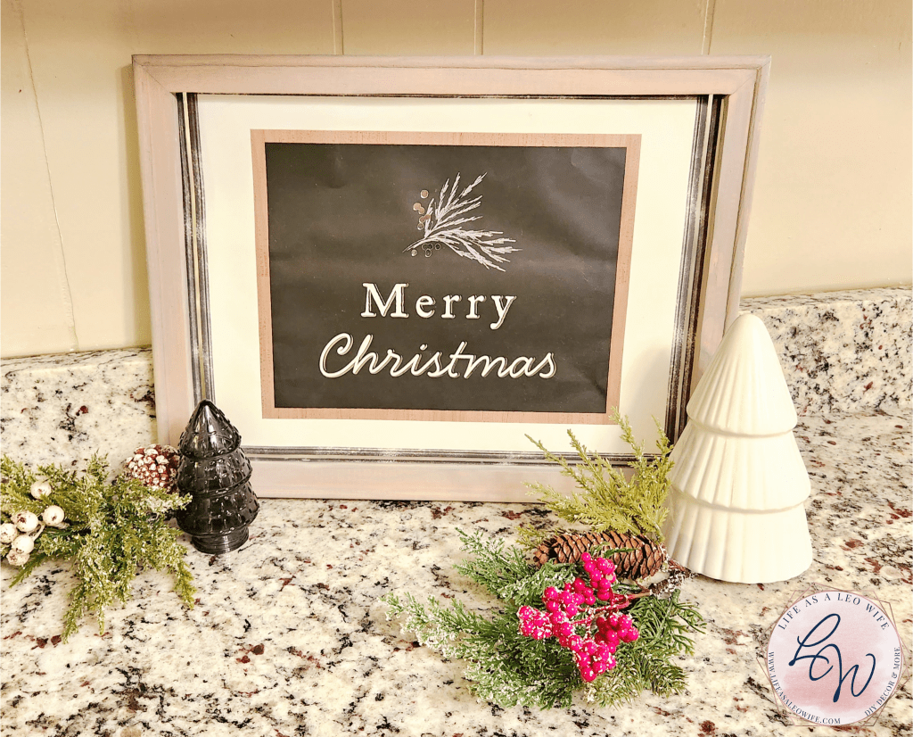 Christmas 12x16 wall art made from a gift bag.
